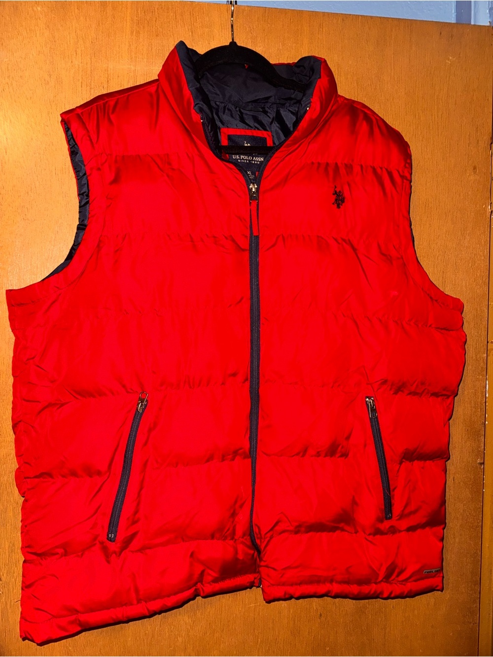 U.S. Polo Assn. Red Quilted Puffer Vest with Navy Trim